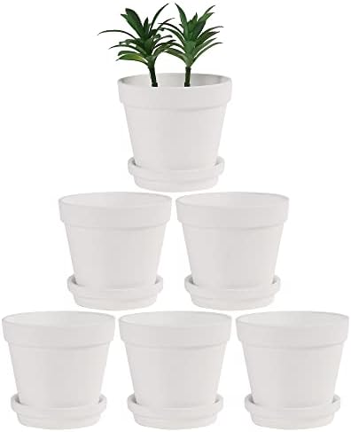 Terra Cotta Pots with Saucer- 6-Pack Large Terracotta Pot Clay Pots 5.5'' Clay Ceramic Pottery Planter Cactus Flower Pots Succulent Pot with Drainage Hole- for Plants,Crafts terra cotta planter(White) by Yishang