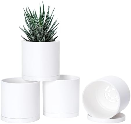 D'vine Dev 4-Pack White Plastic Planters with Saucers, 4.5 in, 74-Z-F-2 by DvineDevPlanterPotsandStand