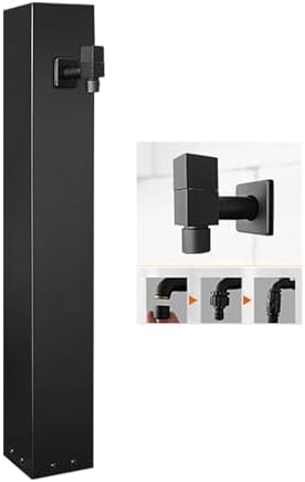 304 Stainless Steel Vertical Garden Water Column, Hose Stand with Copper Faucet, Decorative Hydrant Taps, Square Design with Hooks - Durable Outdoor Garden Decor (Black) by Unknown
