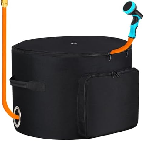 Garden Hose Holder Standing Bag, Water Hose Holder Pot Bag for Outside, with Hose Entry Hole; Drainage & Breathable Holes; Small Tool Storage Pocket (black) by Sublimei