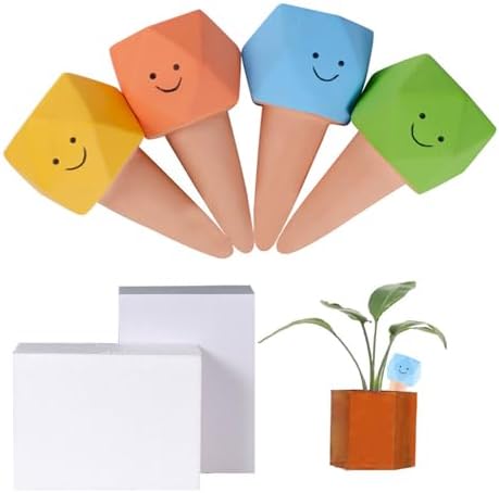 Set of 4 Automatic Clay Cones Watering Spikes Terracotta Watering Aid with Playful Faces for Mess Release Plant Care - Image 2