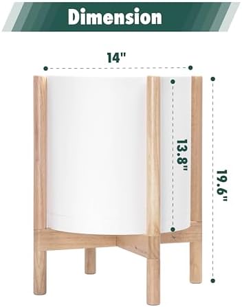 D'vine Dev Plastic Pot with Natural Wood Stand, White, 14 in, 55-C-S-1 - Image 3