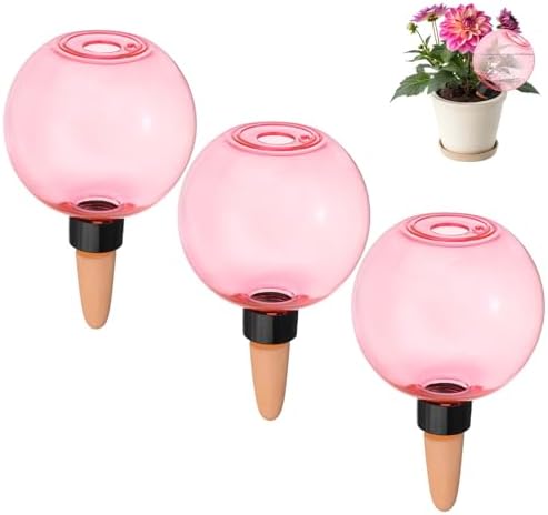 M METERXITY 3-Pack Plant Self Watering Globes, 5 oz Plastic Bubble Water Bulbs Top Fill for Indoor/Outdoor Plants, Self Watering Spikes Slow Release Terracotta [Pink] by MMETERXITY