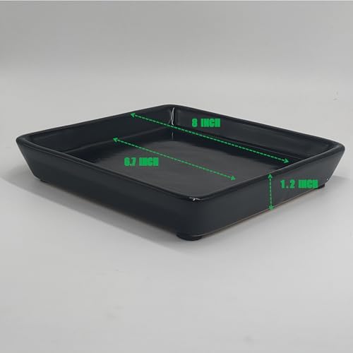 Square Ceramic Plant Saucer Tray 2 Pcs 6 7 8 Inch Black, 8" OD x6.7 ID x1.2 Deep, Sturdy Heavy Duty Glazed Planter Drip Flower pots with Catch Basin for Indoor Outdoor Plants(8" Black) - Image 2