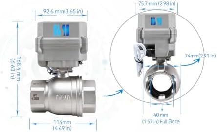 1-1/2 inch DN40 110-230VAC Normally Closed CF8/Stainless Steel 304 Manual Override Motorized Electrical Ball Valve With U.S. Plug - Image 4