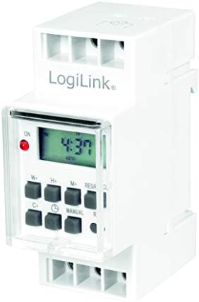 Logilink ET0010 ET0010-DIN-Rail Digital Timer and LCD for Easy Switching of e.g. neon Lights, Water heaters, Lanterns, Irrigation Systems, etc, White by Logilink