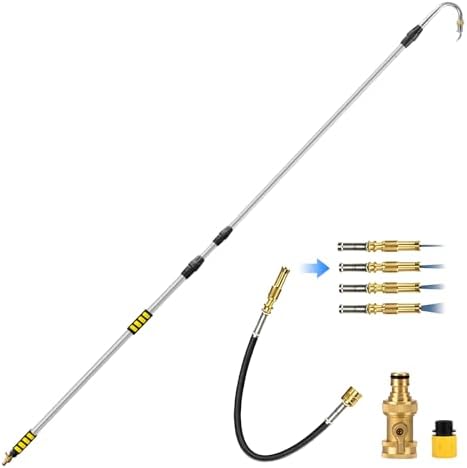 2-IN-1 24FT Reach Gutter Cleaning Tool with Flexible Wand & Curved Wand by Novastry