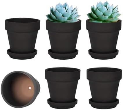 vensovo 4 Inch Black Terracotta & Clay Pots with Saucer, 6 Pack by vensovo