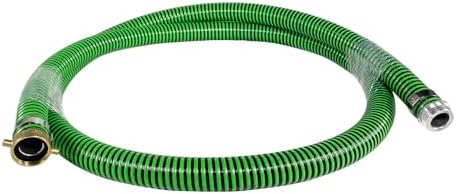 Gloxco Heavy Duty EPDM All Weather Suction Hose Assembly, Black Tube, Lime Green Helix, 1-1/2" Inside Diameter with Male x Female NPSM Pinlug Fittings Installed, 10 ft Length by Gloxco