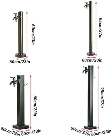 Garden Water Column Vertical Square 304 Stainless Steel with Double Faucet Antifreeze Freestanding Garden Hose Holder for Patio Backyard(Black D,High-end) - Image 2
