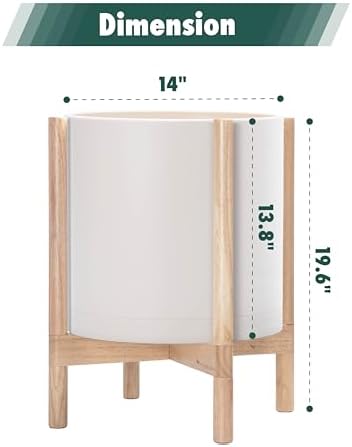 D'vine Dev Plastic Pot with Natural Wood Stand, Oatmeal, 14 in, 55-C-S-4 - Image 3