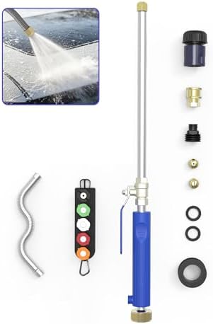 Extendable High Pressure Power Washer Wand for Garden Hose,Jet Nozzle Hydro Jet Washer Tool (17"-26" Adjustable) with Nozzles & Quick Connectors for Gutter Cleaning Car Wash Patio Lawn Watering (11) by Unknown