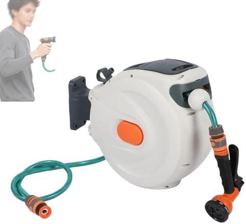 Automatic Retractable Hose Reel, Wall Mounted Garden Hose Reel with 6 Pattern Spraying Modes, 180° Swivel Bracket, Slow Retraction for Car Washing and Yard Cleaning by Unknown