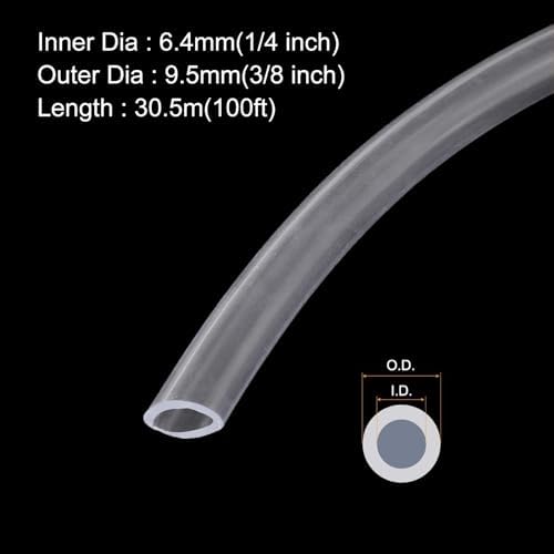 MECCANIXITY Clear PVC Tubing 1/4" ID 3/8" OD Plastic PVC Tube Flexible Water Hose 100ft for Industrial Tubing, Aquariums, 6.4mm x 9.5mm,with 2pcs Clamps - Image 2