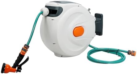 100ft 1/2in Retractable Garden Hose Reel Wall Mount, Automatic Hose Reel with Hidden Handle And Slow Return System, Auto-Rewind Any Length Lock 180 Degree Swivel Green by BESUFY