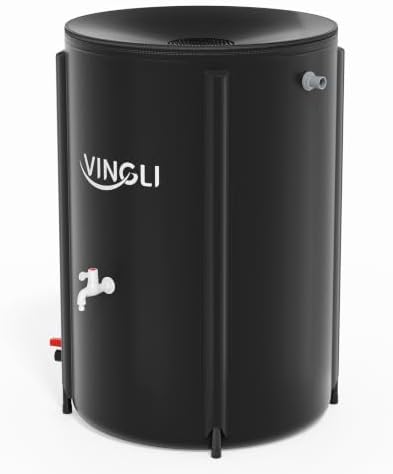 VINGLI Upgraded 100 Gallon Collapsible Rain Barrel, Portable Water Storage Collection System, Weather Proof Sturdy Tank Catcher Container with Filter Spigot Overflow Kit Black by VINGLI