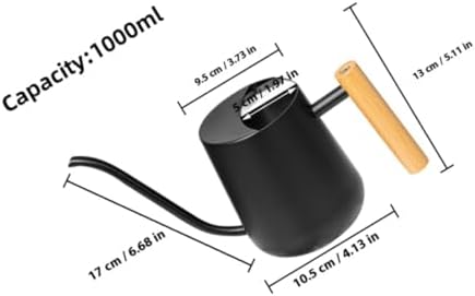 Watering Can Black Stainless Steel 1000ml with Wooden Handle - Image 2