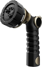 Heavy Duty Metal Garden Hose Nozzle with 7 Watering Patterns - High Pressure Spray Nozzle for Watering Plants, Car Washing, and Pets - Thumb Control & On/Off Valve, Bronze by HKCJNA