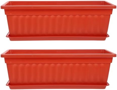 MAGICLULU 2pcs Large Plastic Rectangle Planters with Saucers for Balcony and Garden, Thickened Window Boxes for Vegetable and Strawberry Planting, Brick Red Sturdy Flower Holders by MAGICLULU