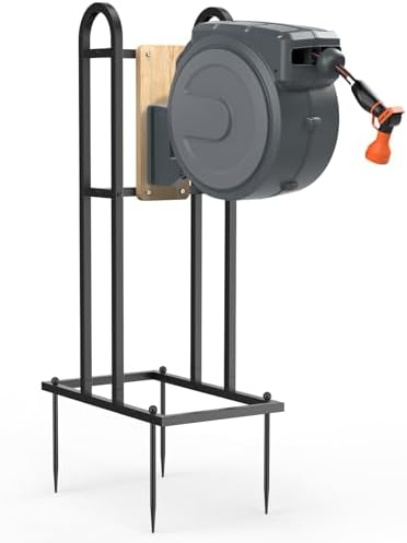 Retractable Hose Reel Stand, No Wall Damaged Freestanding Hose Holder Post by Trieez