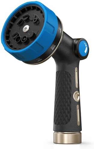 RAINPOINT Garden Hose Nozzle - 100% Heavy Duty Metal Thumb Control Spray Nozzles for Garden Hose High Pressure, 10 Pattern Water Hose Nozzle for Car Wash, Watering Lawn, Pets, Navy Blue by RainPoint