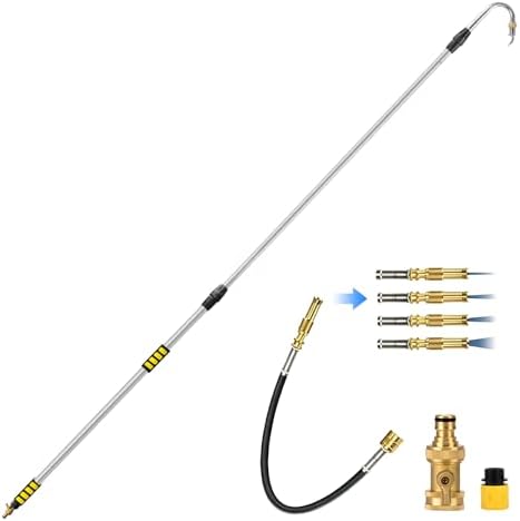 2-IN-1 20FT Reach Gutter Cleaning Tools, 12FT Telescoping Gutter Cleaning Tool with Bendable Wand & Curved Wand, 360° Rotating Nozzle, Adjustable Spray Patterns, Hose Attachment for Garden, Car Wash by Novastry