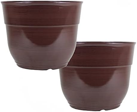 Garden Elements Indoor/Outdoor Glazed Brushed Happy Plastic Planter, Large, Dark Brown, 15" (Pack of 2) by GardenElements