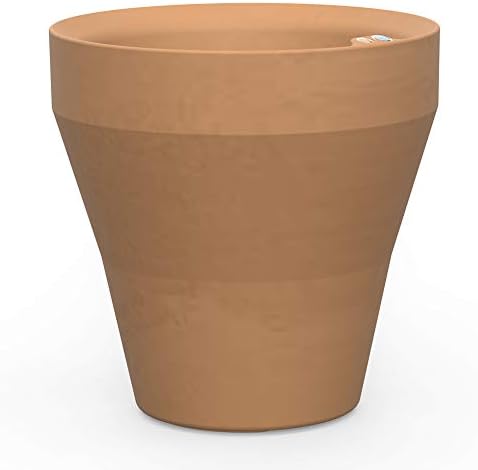 Crescent Garden TruDrop Rim Modern Self Watering Planter with Water Level Indicator, Indoor/Outdoor Weather-Safe Round Plant Pot, Grow Healthy Plants & Flowers - 26" W (Weathered Terracotta) by CrescentGarden