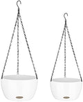 Sungmor Self Watering Hanging Planter for Indoor Plants, 9.4" & 11.2" 2-PACK Large White Plastic Hanging Basket, Garden Flower Pots with Hanging & Standing Design, Thickened Sturdy Drainage Plant Pots by Sungmor