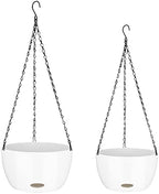 Sungmor Self Watering Hanging Planter for Indoor Plants, 9.4" & 11.2" 2-PACK Large White Plastic Hanging Basket, Garden Flower Pots with Hanging & Standing Design, Thickened Sturdy Drainage Plant Pots by Sungmor