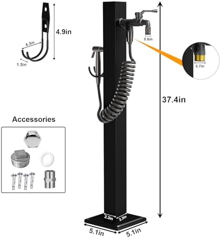 Outdoor Water Column with Faucet, Garden Water Column Freestanding with Spray Gun, Yard Hydrant Stainless Steel, Outdoor Water Spigot with Dual Inlet, for Irrigation Washing (37.4in-2pcs) - Image 4