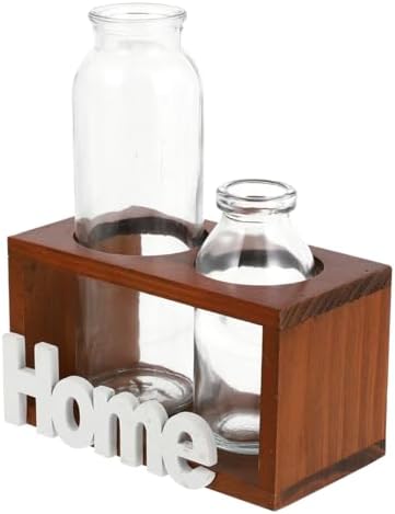 Brown Glass Flower Vase with Wooden Bracket for Home Office - Image 7