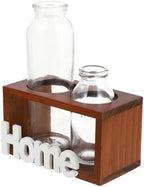 Brown Glass Flower Vase with Wooden Bracket for Home Office - Image 7