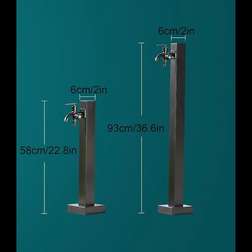 Stainless Steel Outdoor Faucet, Vertical Garden Water Column, Freestanding Double Faucet Hose Holder, Square Design, 37"x2" for Easy Watering & Durable Use - Image 2