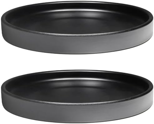 Yukfona Ceramic Plant Saucer Tray 2 Pcs 8 Inch Black, 8.5" OD x8.15 ID x1 Deep| Fits Flower pots Bottom≤ 8.15", Heavy Duty Glazed Round Planter Drip with Catch Basin for Indoor Outdoor Plants by YUKFONA