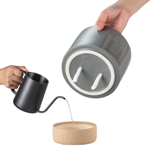 6 Inch Ceramic Self Watering Planter with Drainage Hole, Dark Grey - Image 4