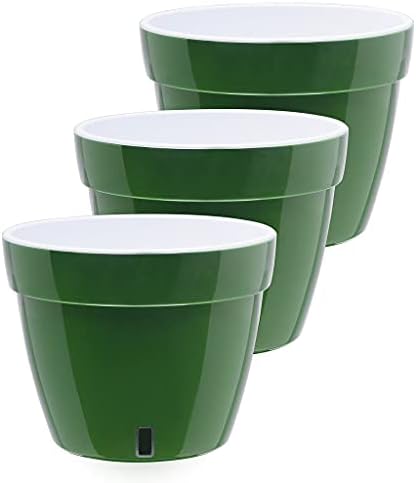 Gardenera 11.8" ASTI Self Watering Planter (Set of 3) in Green-Gold/White - Modern Flower Pot with Water Level Indicator for All House Plants, Flowers, Herbs, Succulents and Hanging Plants by Gardenera