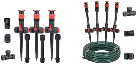 Eden 98063 Multi-Adjustable Flex Design Above Ground Irrigation Garden Sprinkler System, Sprinkler & Hose, DIY Plant Watering Set & 96093 Flex Design Garden Sprinkler with Extension Set by EDEN