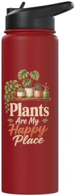 Plants Are My Happy Place Plant Mom Lover Watercolor Gift Stainless Steel Insulated Water Bottle - Image 3