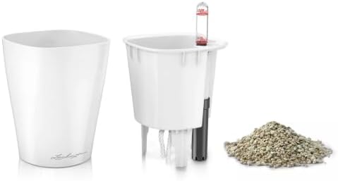 Lechuza MINI-DELTINI Cream White High Gloss, Self-Watering Small Indoor Planter, H5.1 L3.9 W3.9, 0.4L in - Image 3