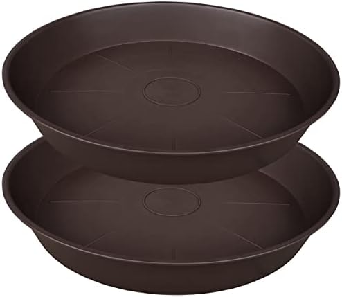 2 Pack of 26 inch Plant Saucer Round, 4.2" Depth Tray, Large Deep Plant Saucers for Pots, Heavy Duty Plastic Flower Plant Water Trays for Indoors Outdoor, Plant Drip Trays (Brown) by Bleuhome