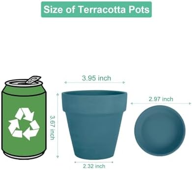 vensovo 4 Inch Steel Blue Terracotta & Clay Pots with Saucer, 6 Pack - Image 2
