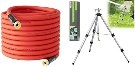 SPECILITE Hot/Cold 100 FT Water Hose & 50 in 360° Rotating Impact Sprinkler on Tripod Base, Heavy Duty Irrigation for Large Area, Yard, Lawn, Waters up to 90ft, Covering up to 6360sqft by SPECILITE