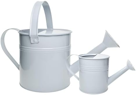 Small Metal Watering Can Set, Pink, 1.2L and 0.23L Garden Cans with Long Spout, Indoor Outdoor Plant Care (White) by TAKMA