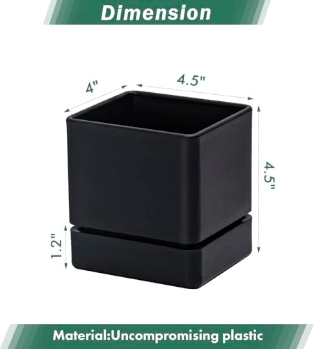 D'vine Dev 4-Pack Plastic Herb Planter Pots, 4 in, Black, 76-Y-B4-1 - Image 2