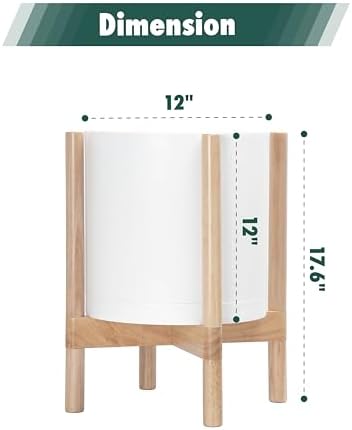 D'vine Dev Plastic Pot with Natural Wood Stand, White, 12 in, 55-C-P-1 - Image 3