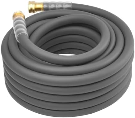 Heavy Duty Premium Garden Hose 50ft x 5/8", 300PSI Working, 1000PSI Burst, Hybrid Rubber Water Hose with Transparent Swivel Handle - Hot/Cold Water - Five Layered Braiding with Brass fittings (Grey) by Unknown
