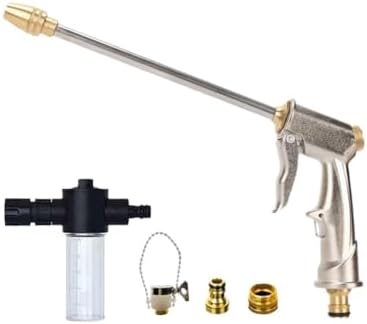 Garden Irrigation Hidrolimpiadora Metal Sprinkler Hose Nozzle Adjustable High Pressure Water Gun Wash Lances Foam(Silver gun set) by Unknown