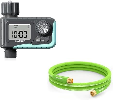 10ft Garden Hose & Sprinkler Timer- Automatic Watering System for Lawns, Gardens, and Patios by RainPoint