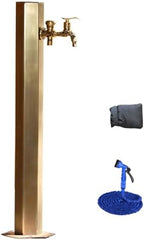Stainless Steel Freestanding Garden Hose Holder Winter Freeze Crack Garden Water Column with Full Copper Double Outlet Faucet, for Irrigation and Watering(17 * 17 * 86cm by Unknown